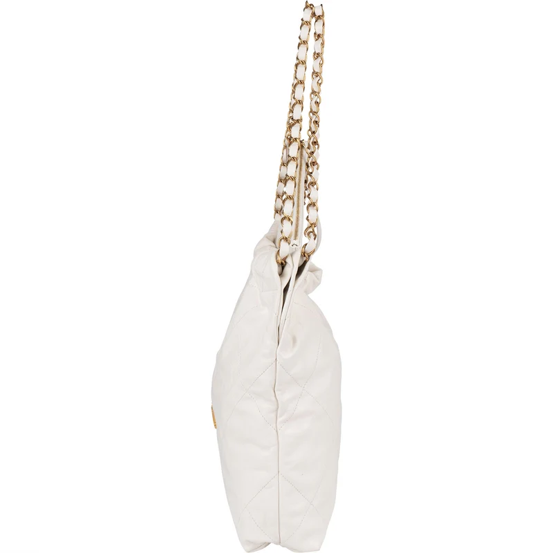 Chanel 22 White Quilted Lambskin Hobo Shoulder Bag