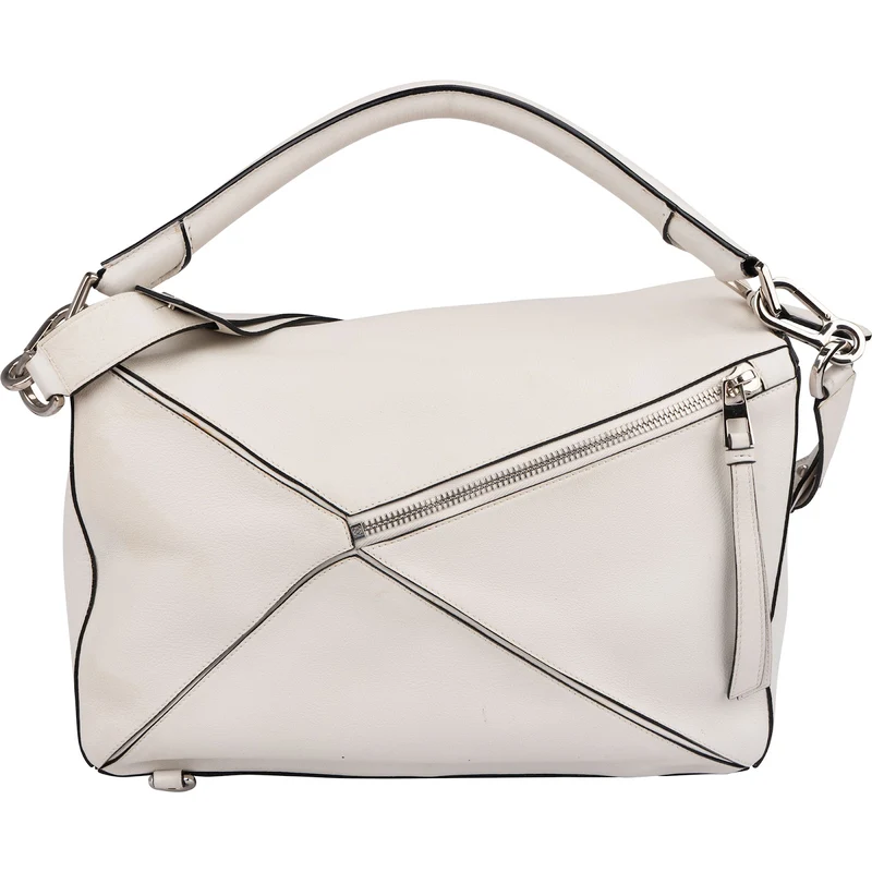 Loewe White Leather Puzzle Large Shoulder Bag