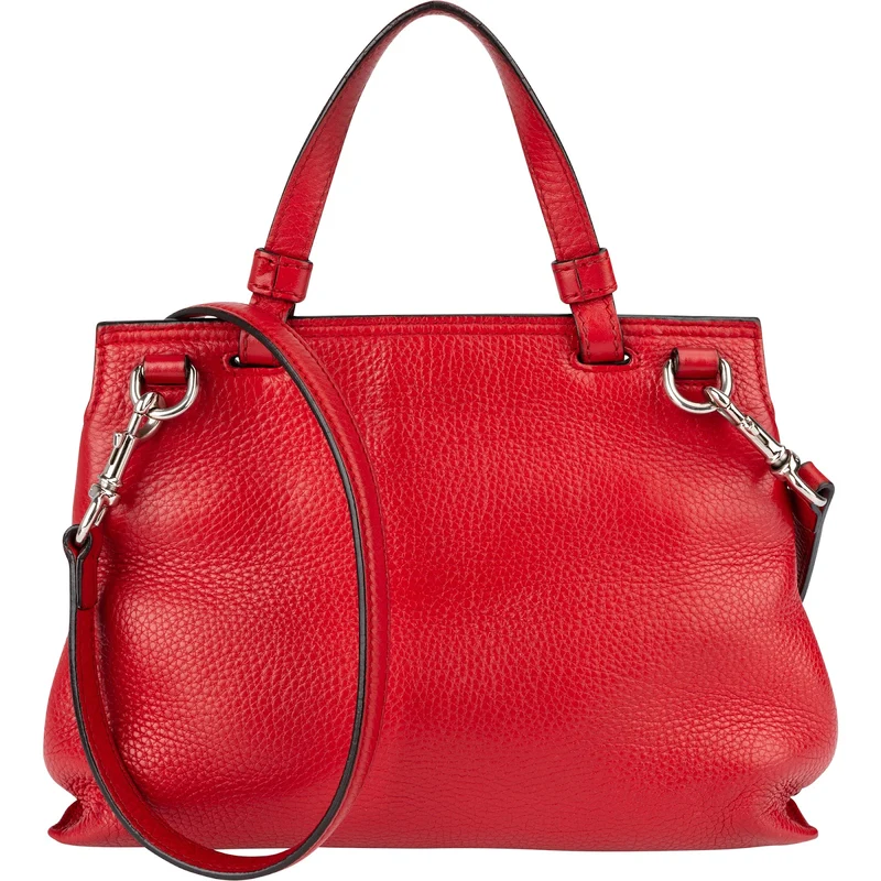 Gucci Red Pebbled Leather Bamboo Daily Top Handle Handbag