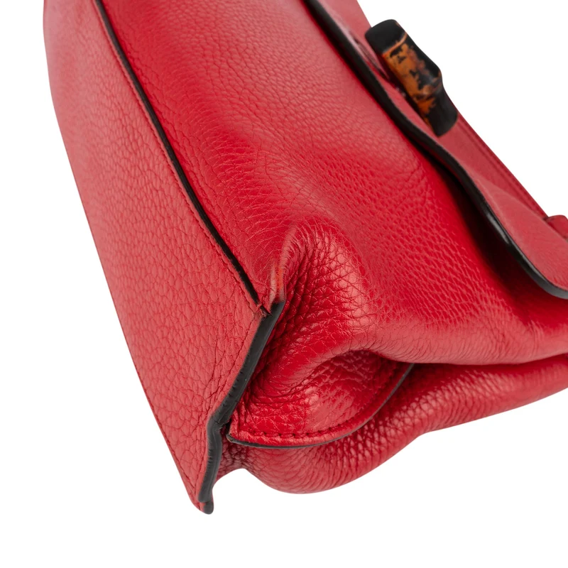 Gucci Red Pebbled Leather Bamboo Daily Top Handle Handbag