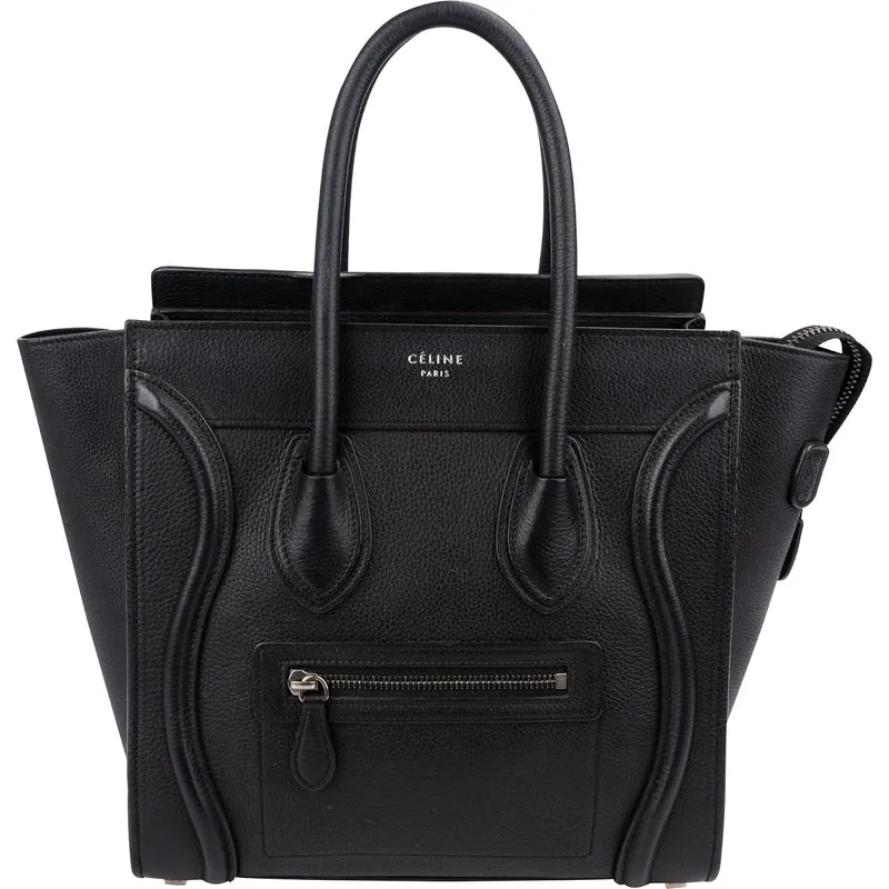 Céline Black Grained Leather Luggage Handbag