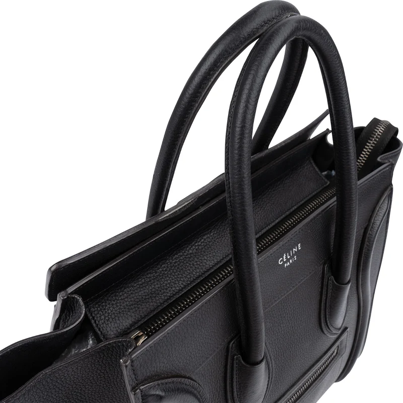 Céline Black Grained Leather Luggage Handbag