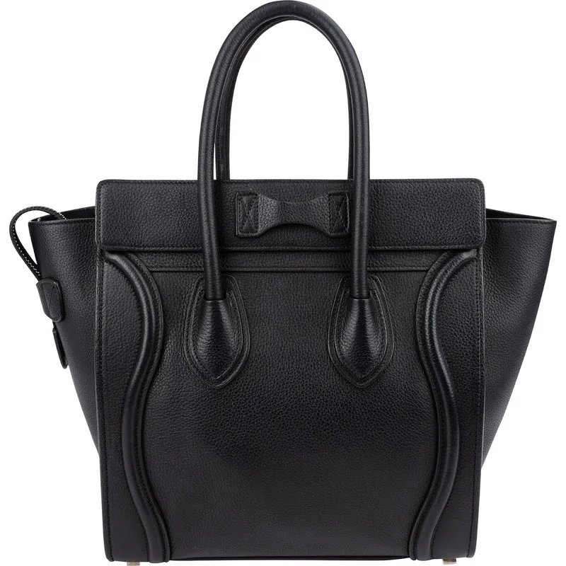 Céline Black Grained Leather Luggage Handbag