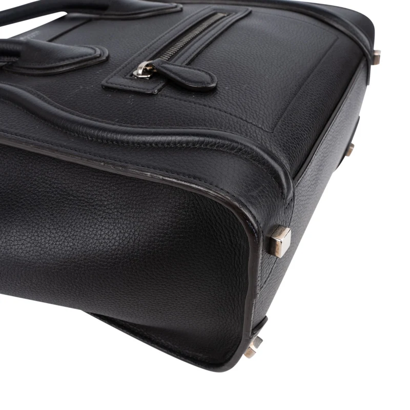 Céline Black Grained Leather Luggage Handbag