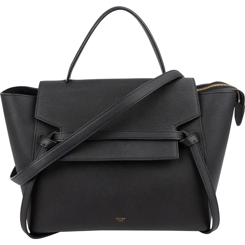 Céline Black Leather Grained Calfskin Belt Handbag