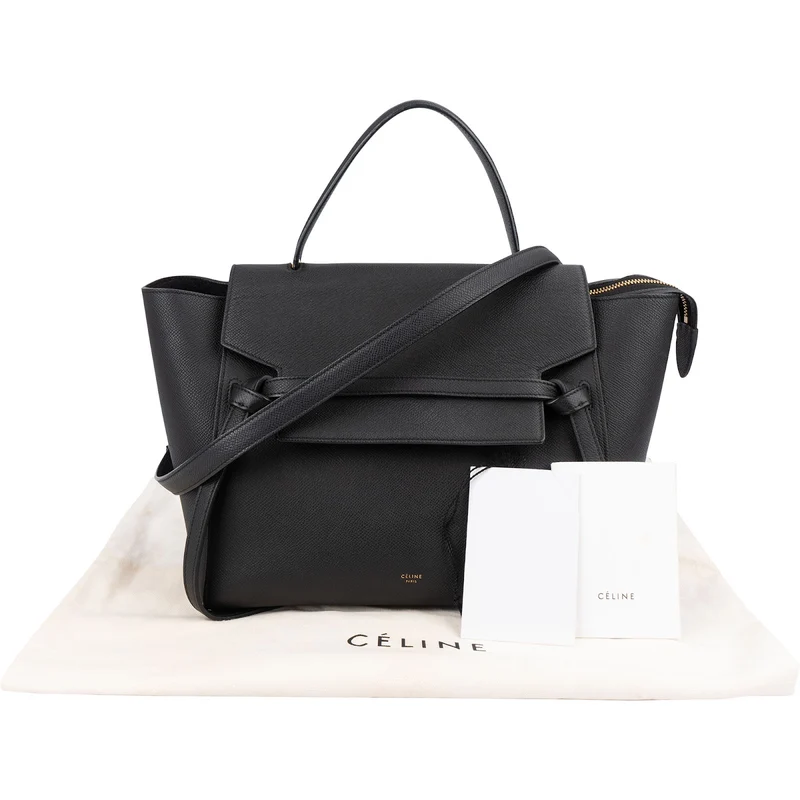 Céline Black Leather Grained Calfskin Belt Handbag
