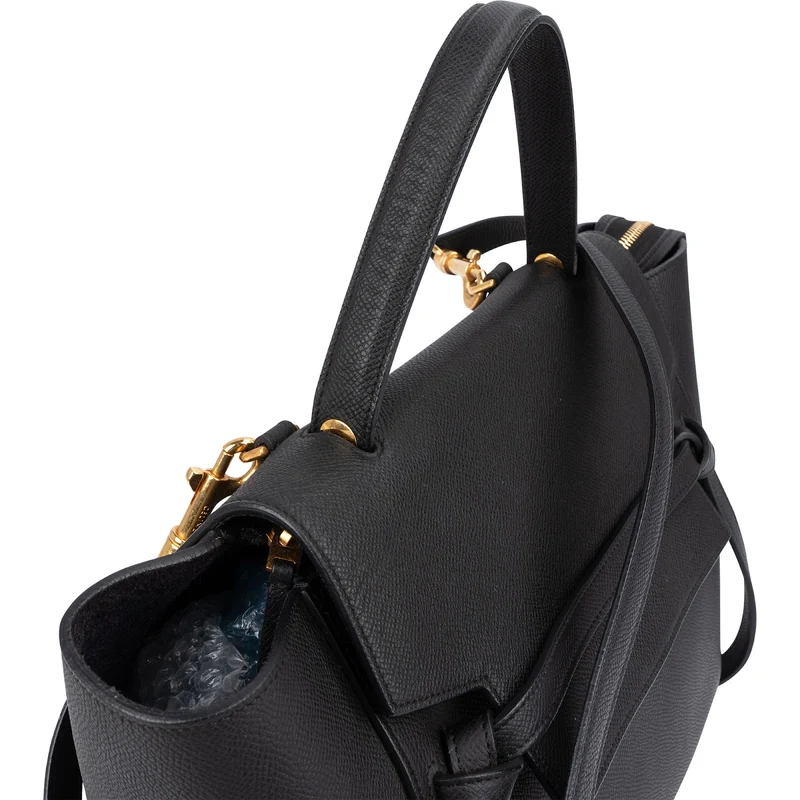 Céline Black Leather Grained Calfskin Belt Handbag
