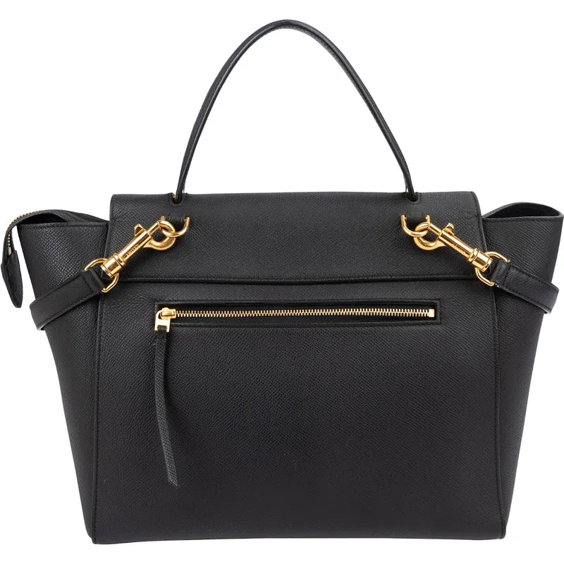 Céline Black Leather Grained Calfskin Belt Handbag