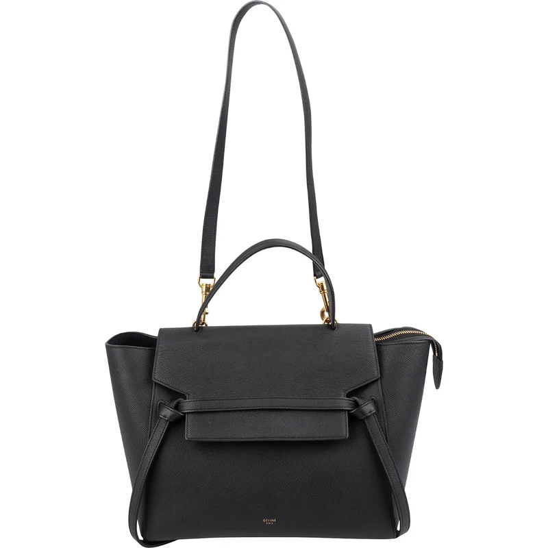 Céline Black Leather Grained Calfskin Belt Handbag