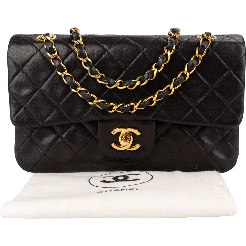 Chanel Quilted Lambskin 24K Gold Small Double Flap Shoulder Bag