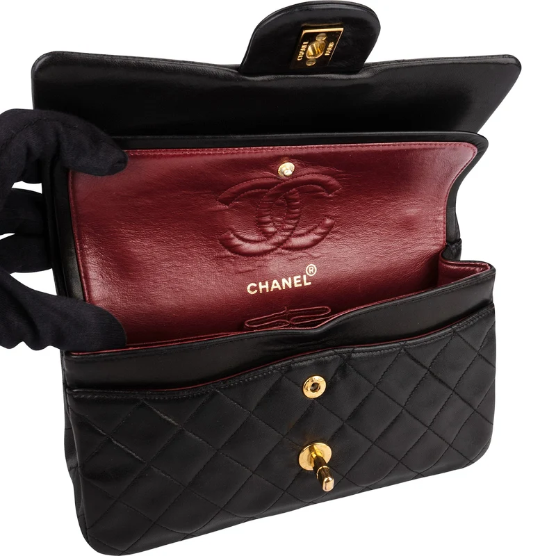 Chanel Quilted Lambskin 24K Gold Small Double Flap Shoulder Bag