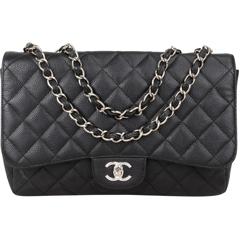 Chanel Quilted Caviar Leather Jumbo Single Flap Crossbody Bag