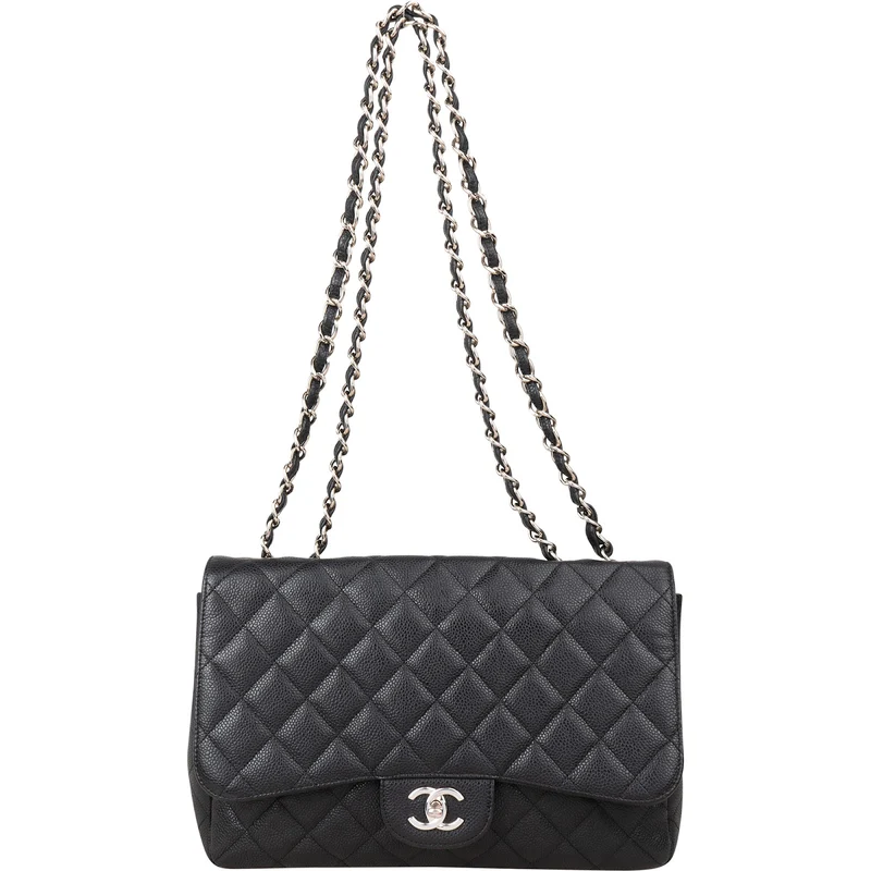 Chanel Quilted Caviar Leather Jumbo Single Flap Crossbody Bag