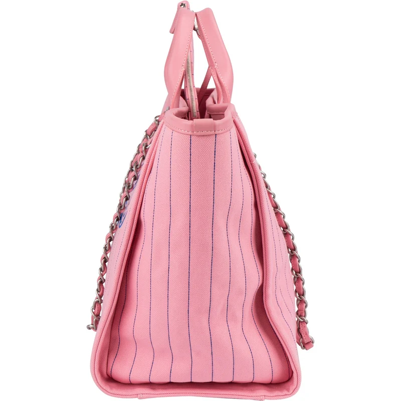 Chanel Canvas Pinstripe Baseball Bicolor Deauville Tote Shopper Shoulder Bag