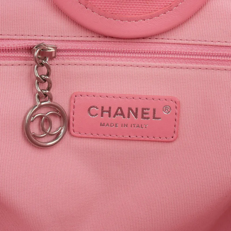Chanel Canvas Pinstripe Baseball Bicolor Deauville Tote Shopper Shoulder Bag