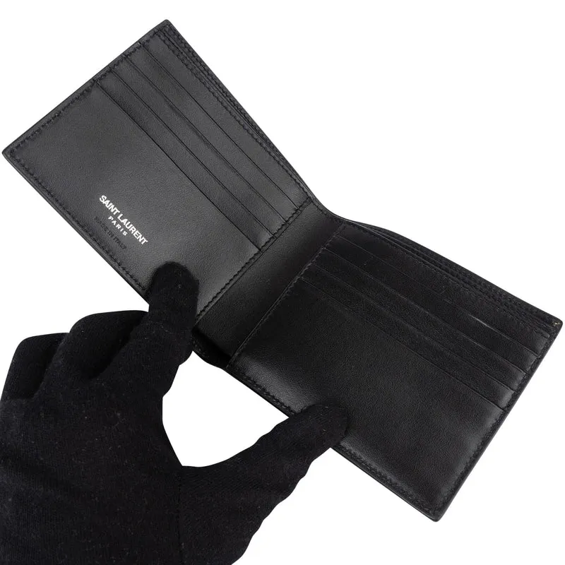 Saint Laurent Leather YSL Shield Patch Bifold Wallet