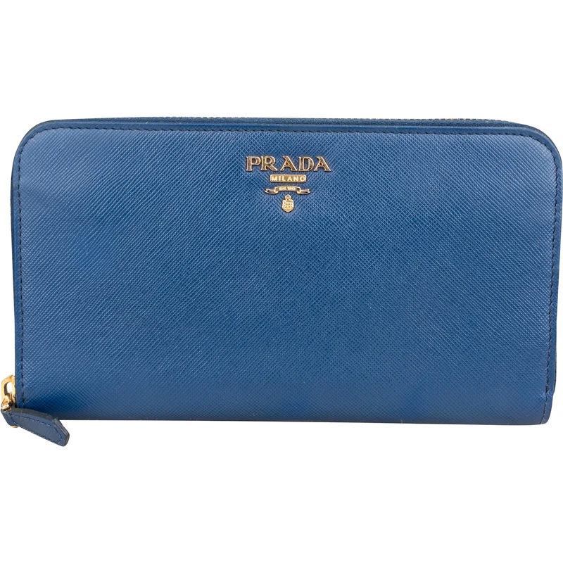 Prada Saffiano Metal Leather Zip Around Wallet