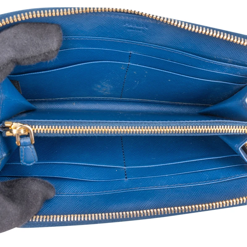 Prada Saffiano Metal Leather Zip Around Wallet