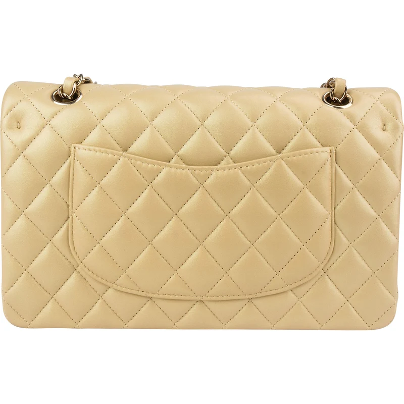 Chanel Gold Shimmering Quilted Lambskin Medium Double Flap Shoulder Bag