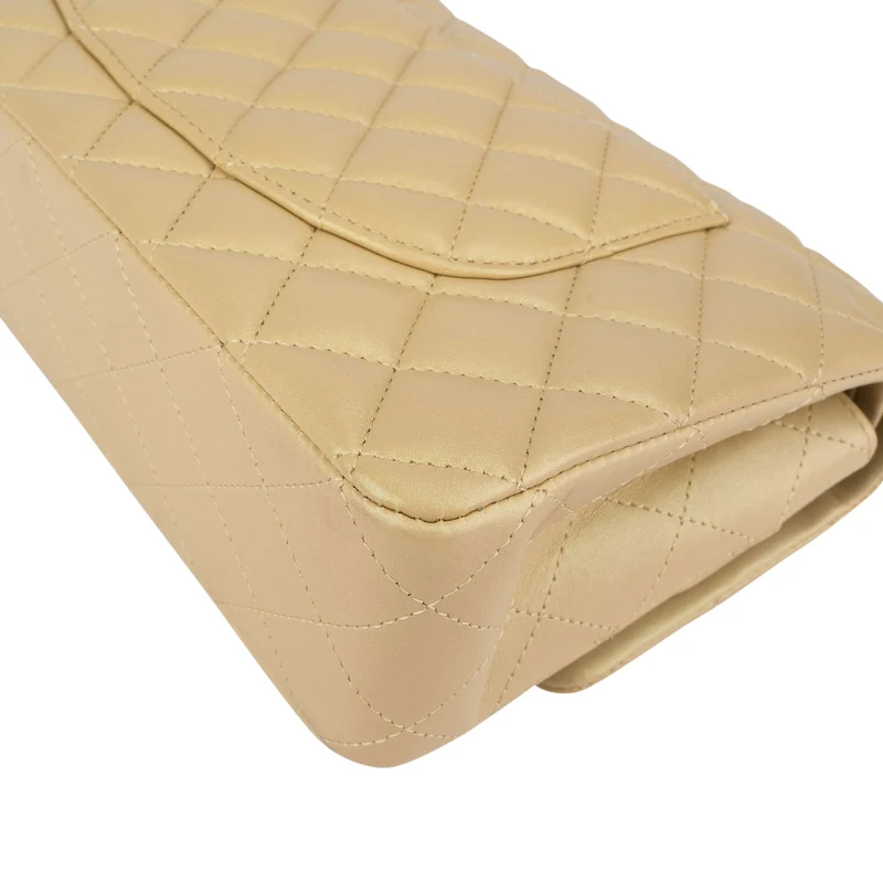 Chanel Gold Shimmering Quilted Lambskin Medium Double Flap Shoulder Bag