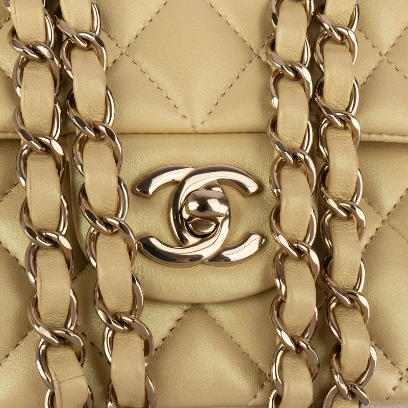Chanel Gold Shimmering Quilted Lambskin Medium Double Flap Shoulder Bag