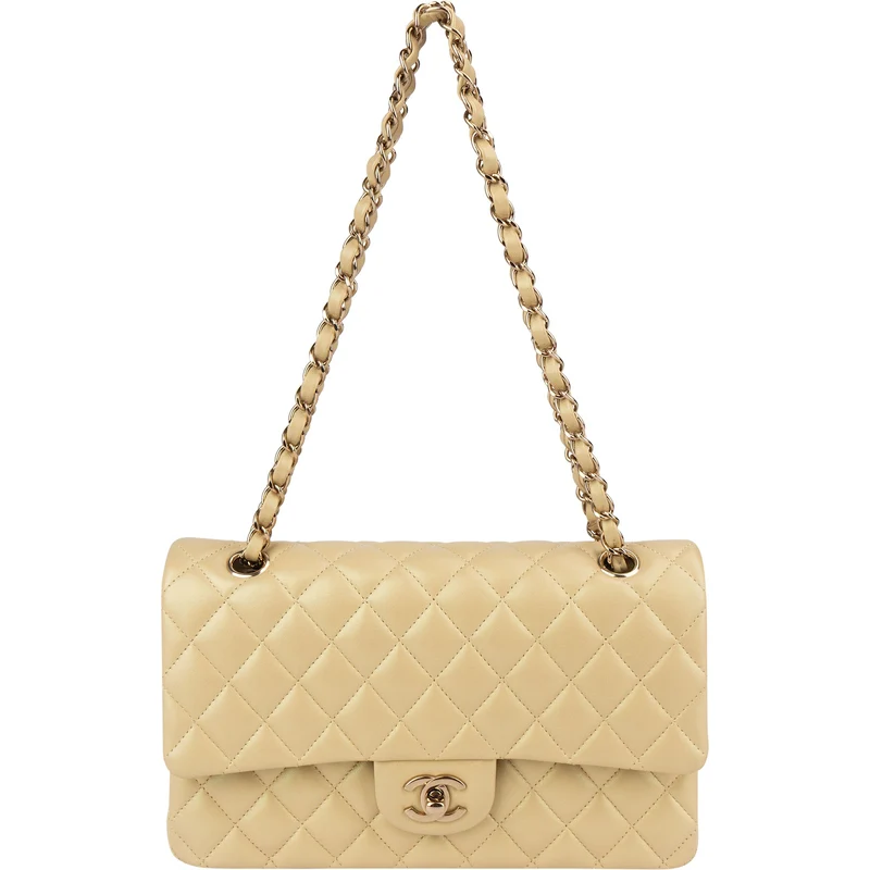 Chanel Gold Shimmering Quilted Lambskin Medium Double Flap Shoulder Bag