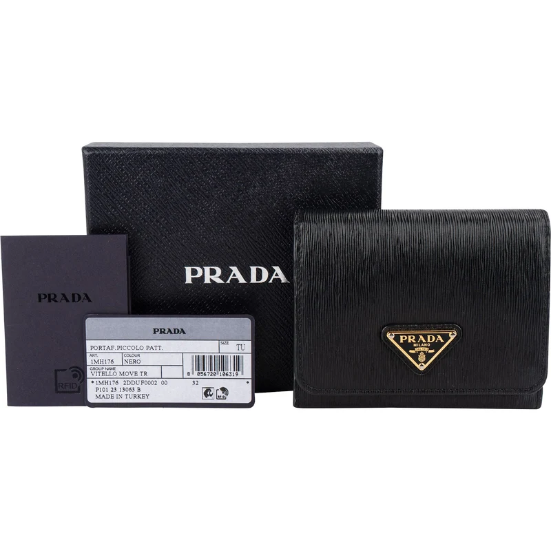 Prada Vitello Move Leather Small Trifold Wallet
