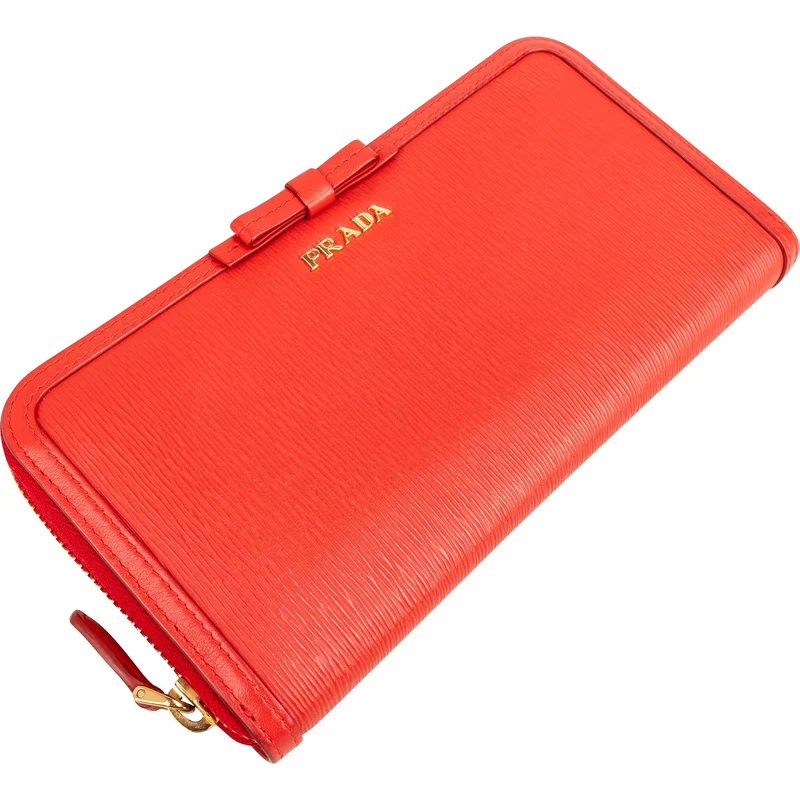 Prada Saffiano Leather Bow Zip Around Wallet