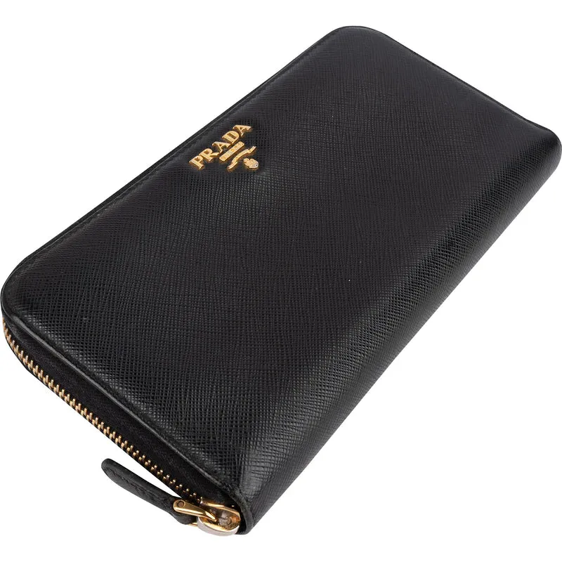 Prada Saffiano Leather Zip Around Wallet