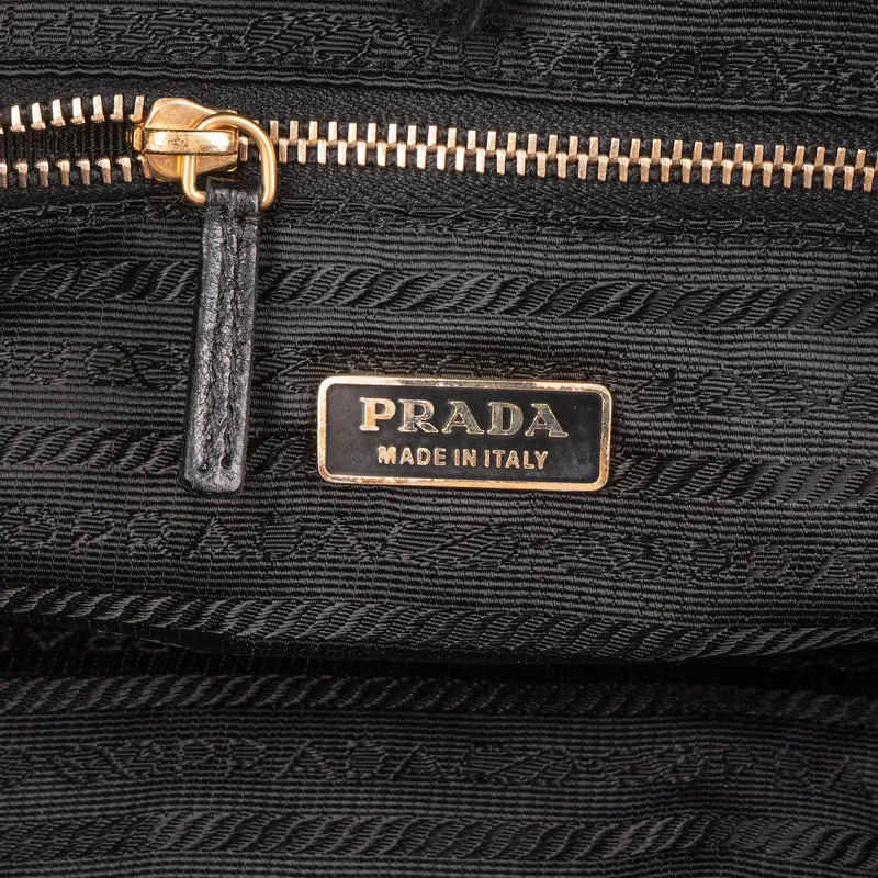 Prada Black Calf Leather Metal Grommet Bauletto Handbag