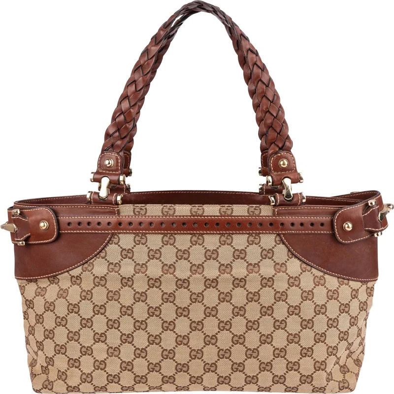 Gucci Monogram GG Canvas Woven Handle Babouska Tote Shoulder Bag