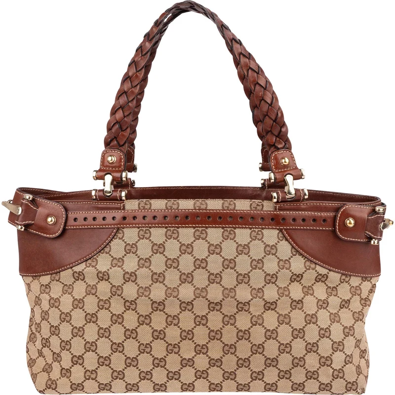 Gucci Monogram GG Canvas Woven Handle Babouska Tote Shoulder Bag