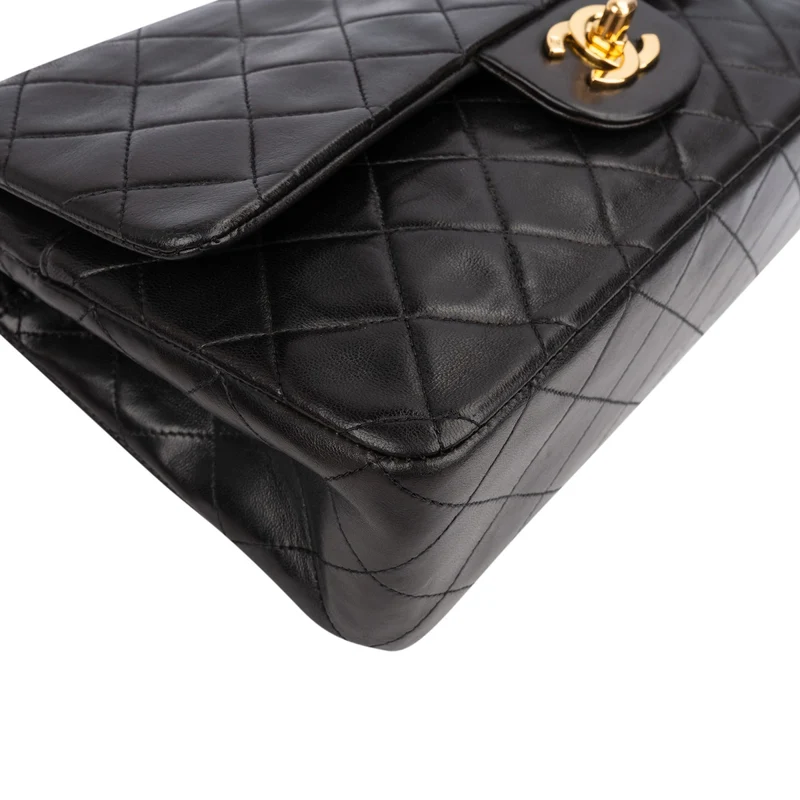 Chanel Quilted Lambskin Medium 24K Gold Double Flap Shoulder Bag