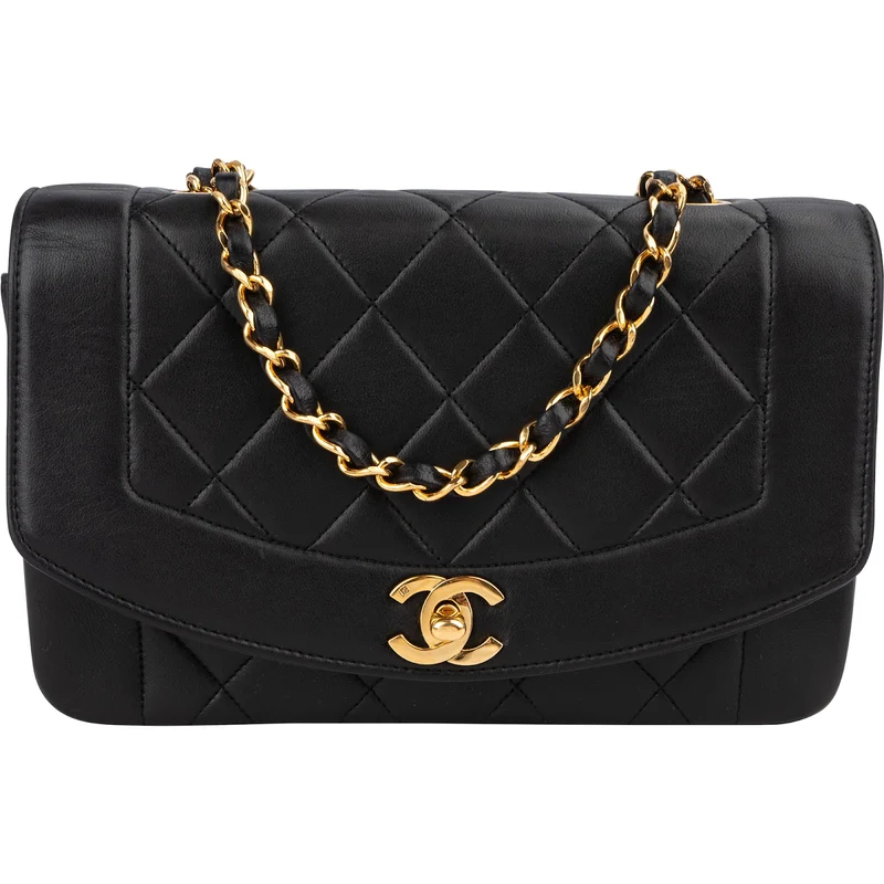 Chanel Quilted Lambskin Diana 24K Gold Single Flap Crossbody Bag