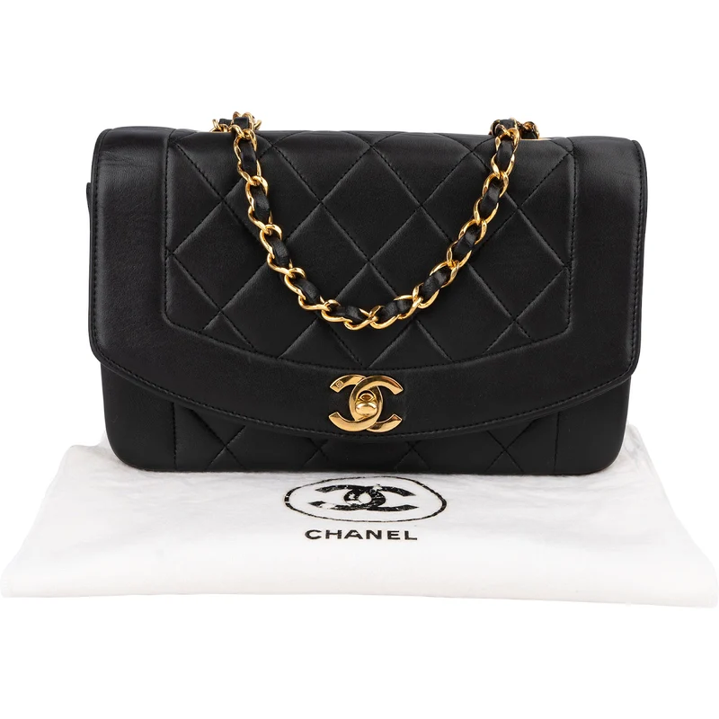 Chanel Quilted Lambskin Diana 24K Gold Single Flap Crossbody Bag