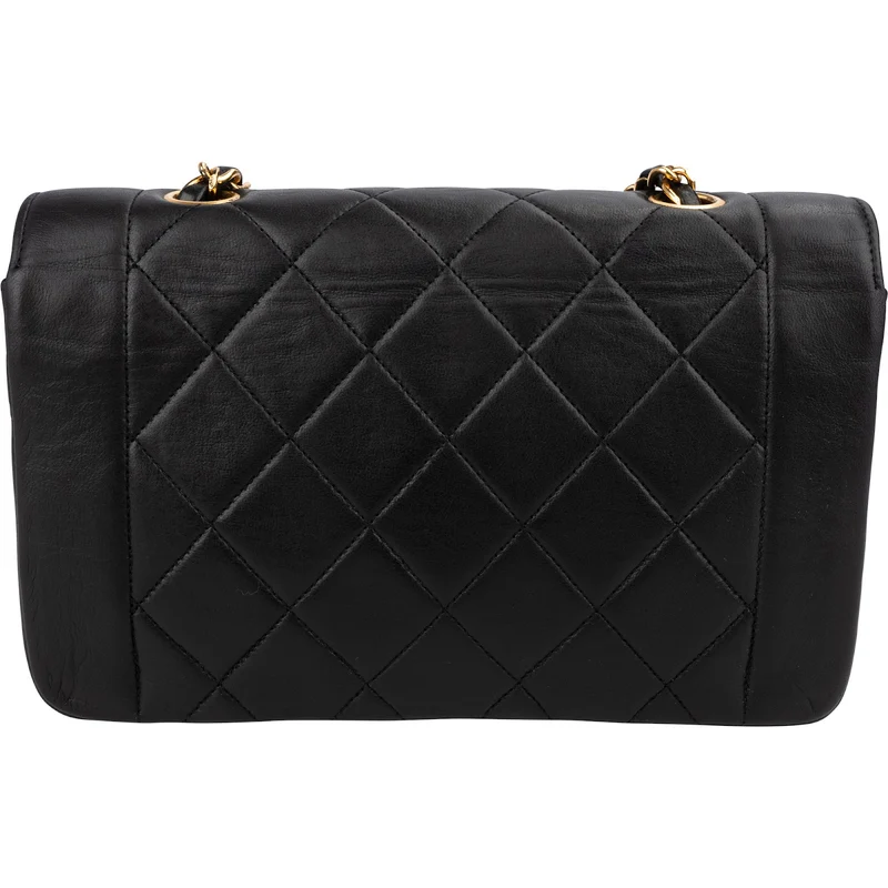 Chanel Quilted Lambskin Diana 24K Gold Single Flap Crossbody Bag
