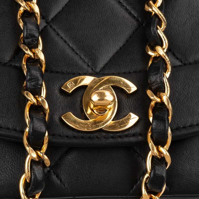 Chanel Quilted Lambskin Diana 24K Gold Single Flap Crossbody Bag