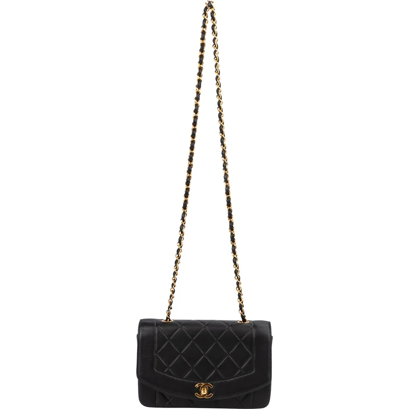 Chanel Quilted Lambskin Diana 24K Gold Single Flap Crossbody Bag