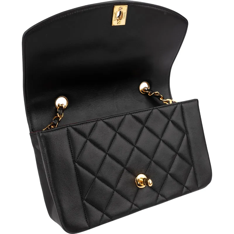 Chanel Quilted Lambskin Diana 24K Gold Single Flap Crossbody Bag