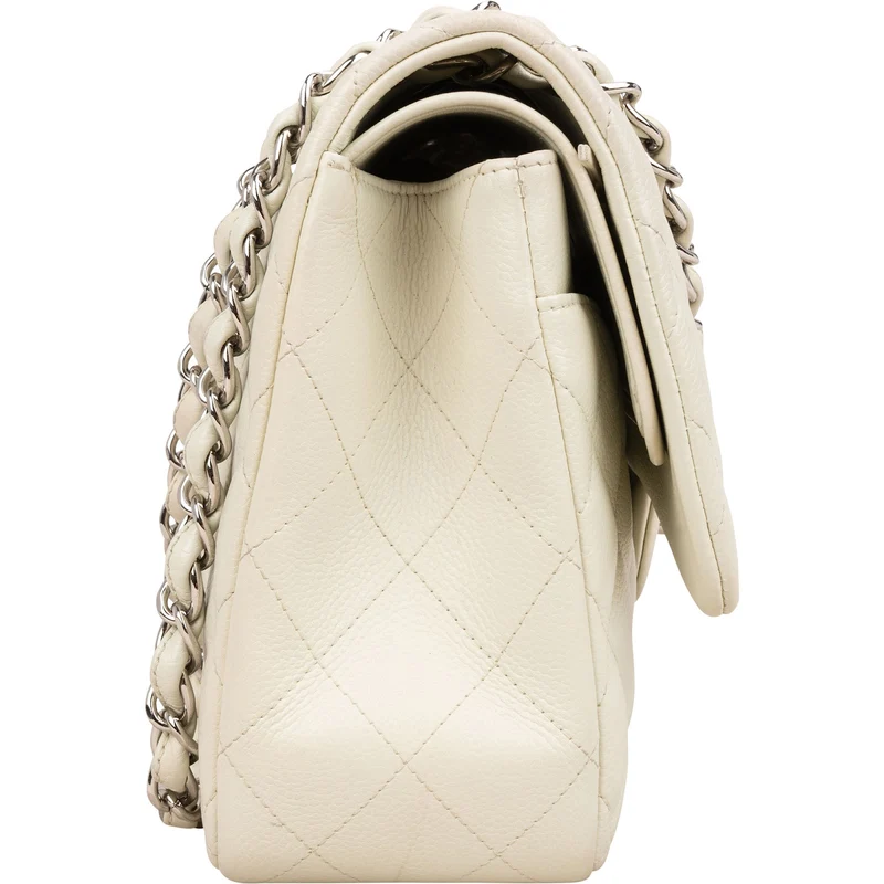 Chanel Quilted Caviar Leather Palladium Jumbo Double Flap Crossbody Bag