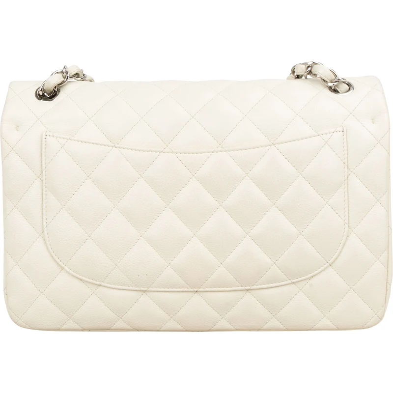 Chanel Quilted Caviar Leather Palladium Jumbo Double Flap Crossbody Bag