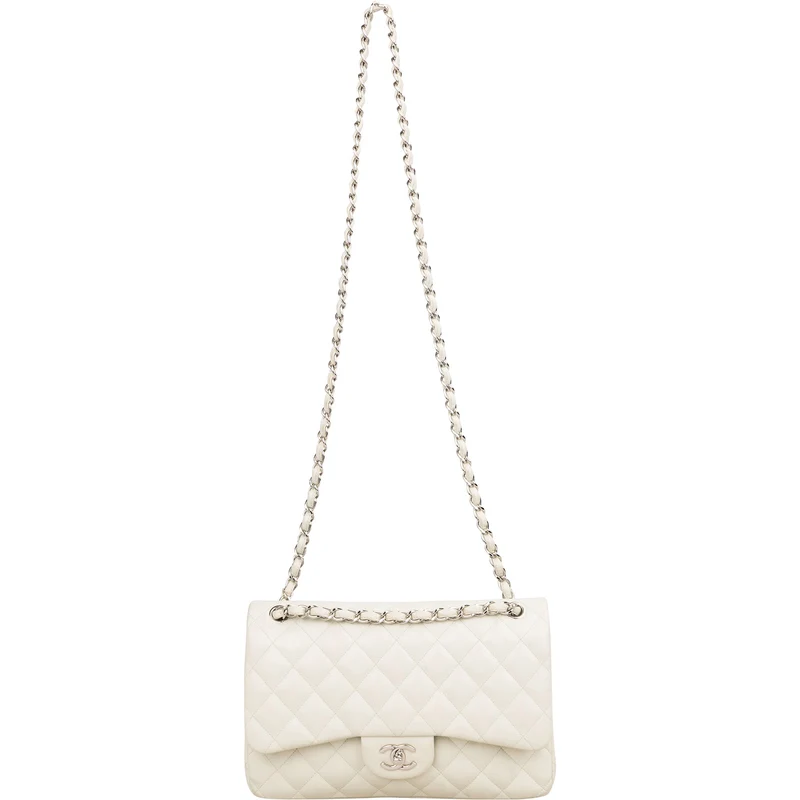 Chanel Quilted Caviar Leather Palladium Jumbo Double Flap Crossbody Bag