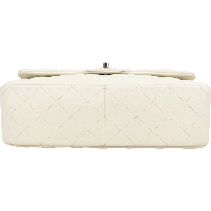 Chanel Quilted Caviar Leather Palladium Jumbo Double Flap Crossbody Bag