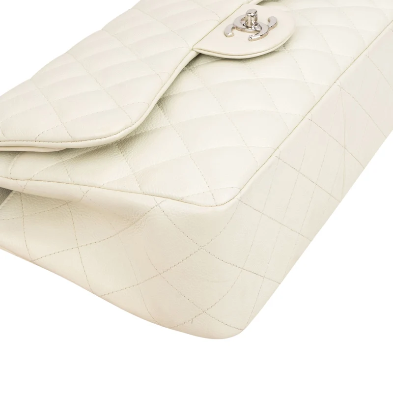Chanel Quilted Caviar Leather Palladium Jumbo Double Flap Crossbody Bag