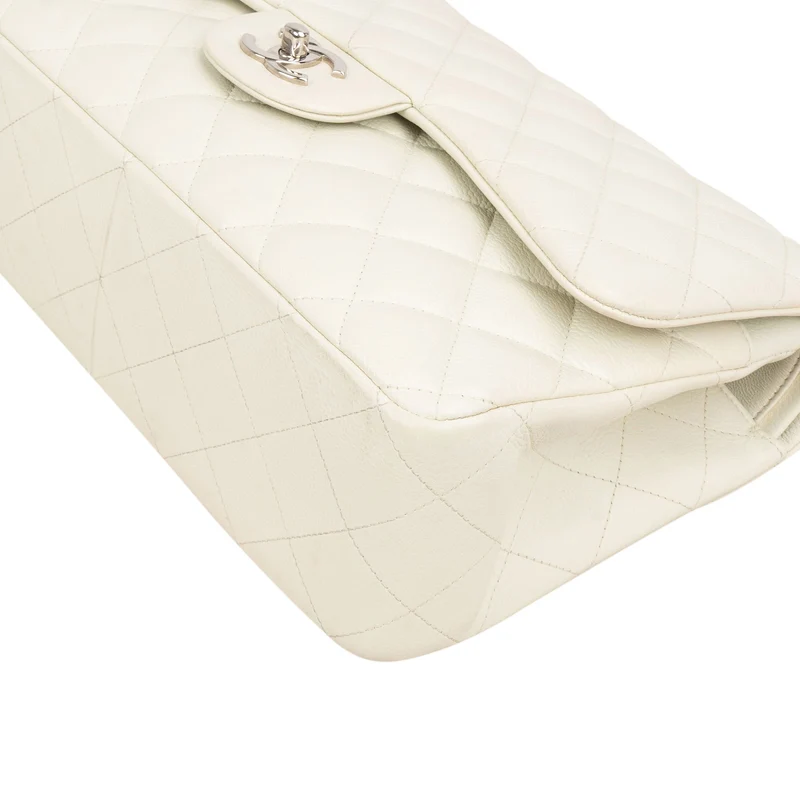Chanel Quilted Caviar Leather Palladium Jumbo Double Flap Crossbody Bag