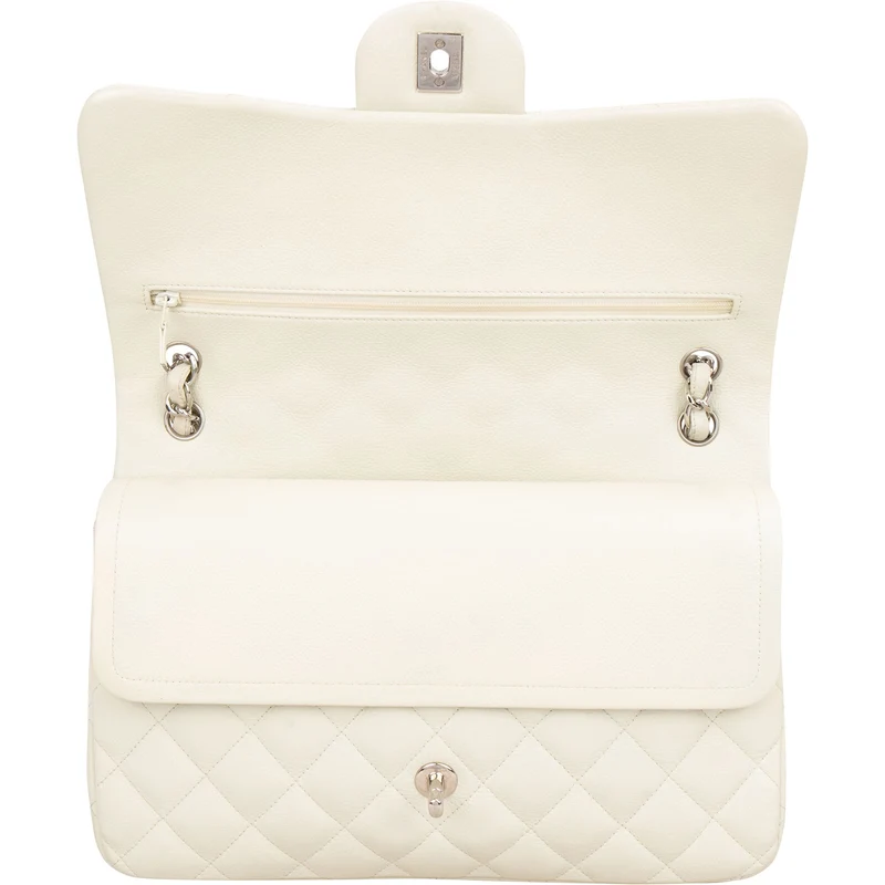 Chanel Quilted Caviar Leather Palladium Jumbo Double Flap Crossbody Bag