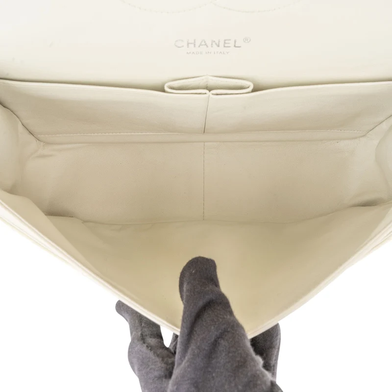 Chanel Quilted Caviar Leather Palladium Jumbo Double Flap Crossbody Bag