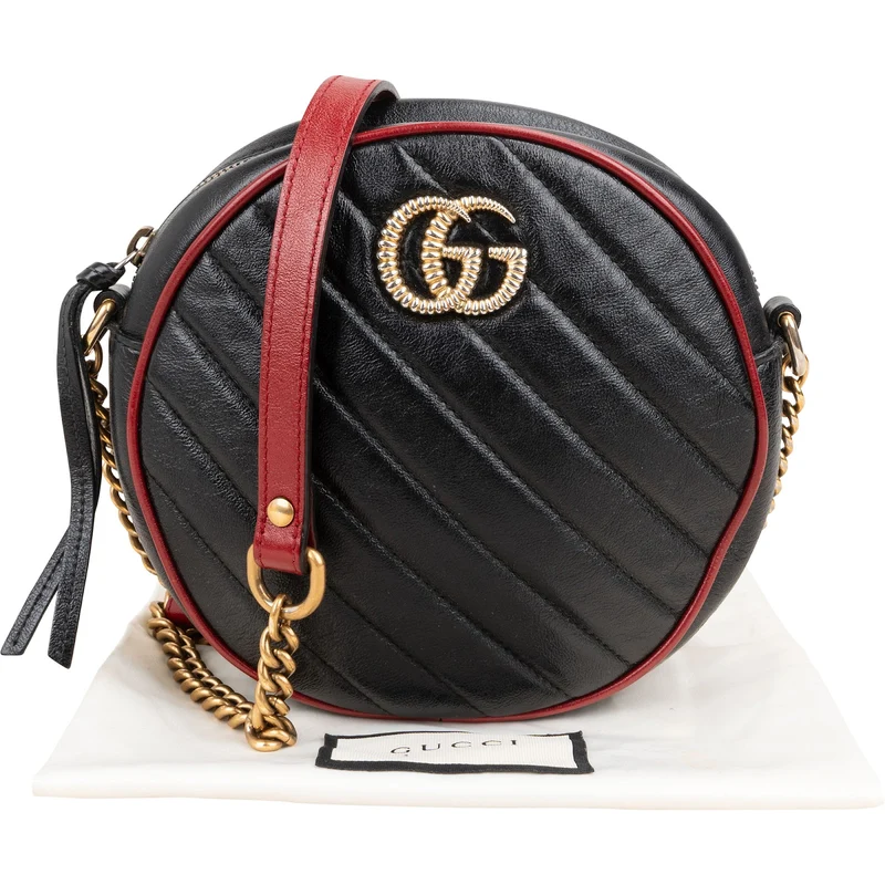 Gucci Quilted Leather Bicolor GG Marmont Round Crossbody Bag