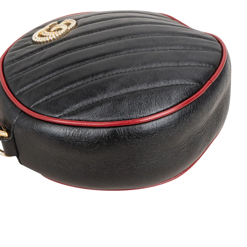 Gucci Quilted Leather Bicolor GG Marmont Round Crossbody Bag