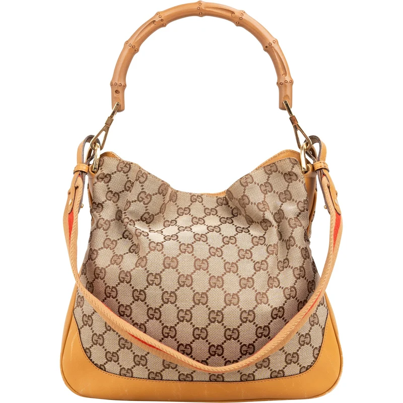 Gucci Monogram GG Canvas Bamboo Handle Shoulder Handbag